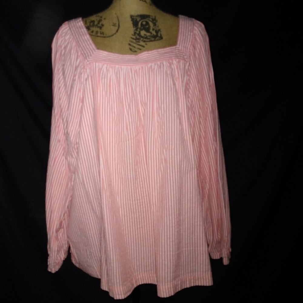 Pink Striped Peasant Top